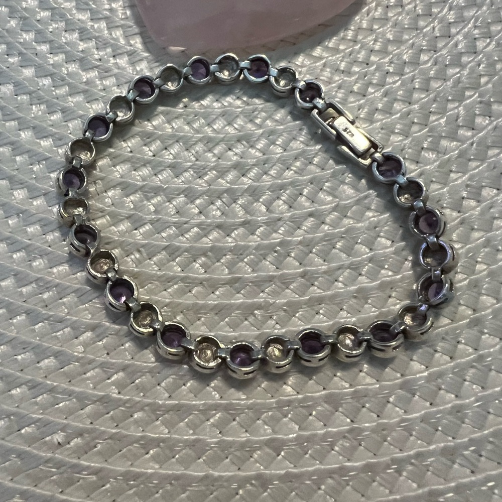 Sterling Silver Purple Amethyst n Marcasite Gemstone Bracelet - Picture 8 of 9